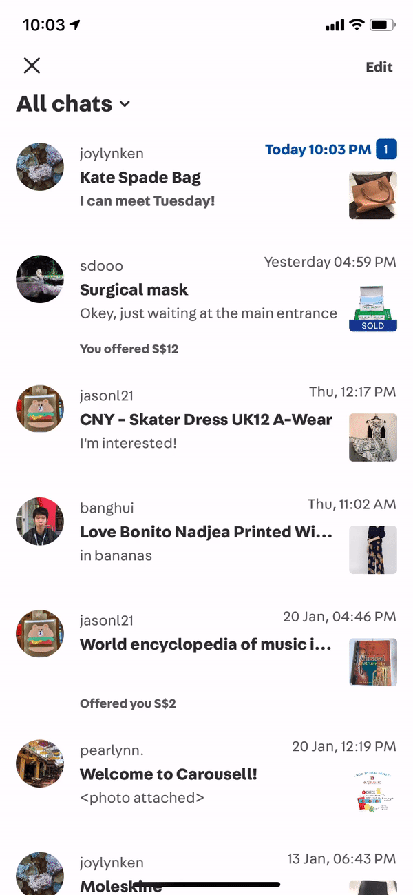 Carousell's Inbox and Chat features.